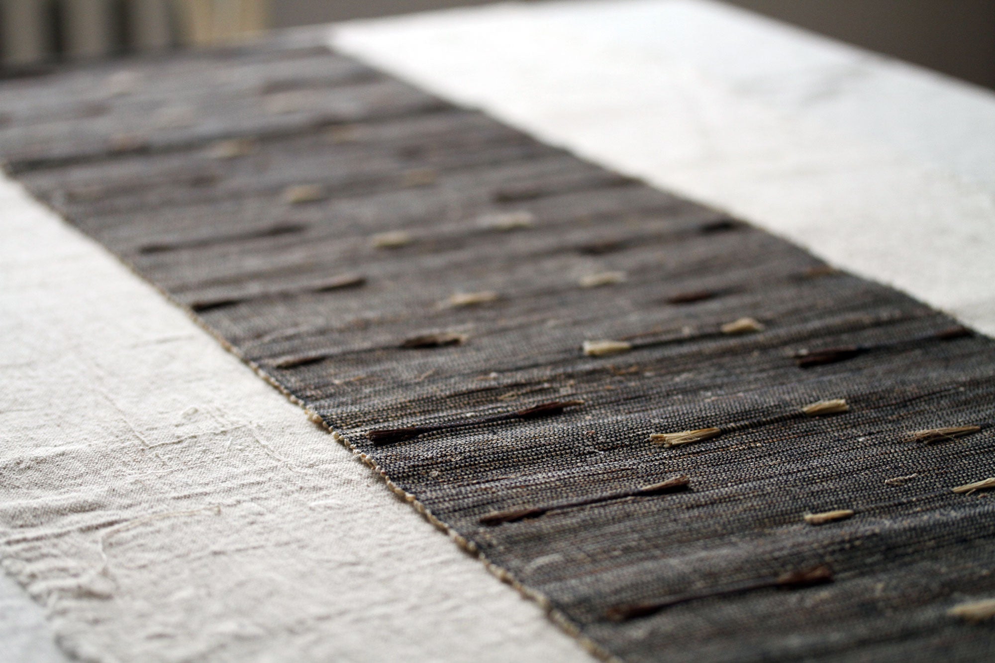 Chabu Table runner for Gongfu Tea Ceremony. Wabi Sabi Mat. Black hot Mountain. Natural Handwoven Fibre